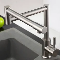 Kitchen Faucet,Modern Style Stainless Steel Single Handle One Hole Nickel Brushed Pot Filler Deck Mounted Retro Kitchen Taps With Hot and Cold Water