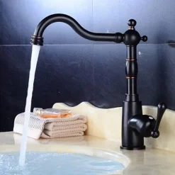 Kitchen Faucet,ORB Rotatable Retro Style Single Handle One Hole Standard Spout Centerset Contemporary Antique Kitchen Taps with Hot and Cold Switch