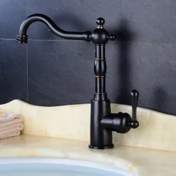 Kitchen Faucet,ORB Rotatable Retro Style Single Handle One Hole Standard Spout Centerset Contemporary Antique Kitchen Taps with Hot and Cold Switch