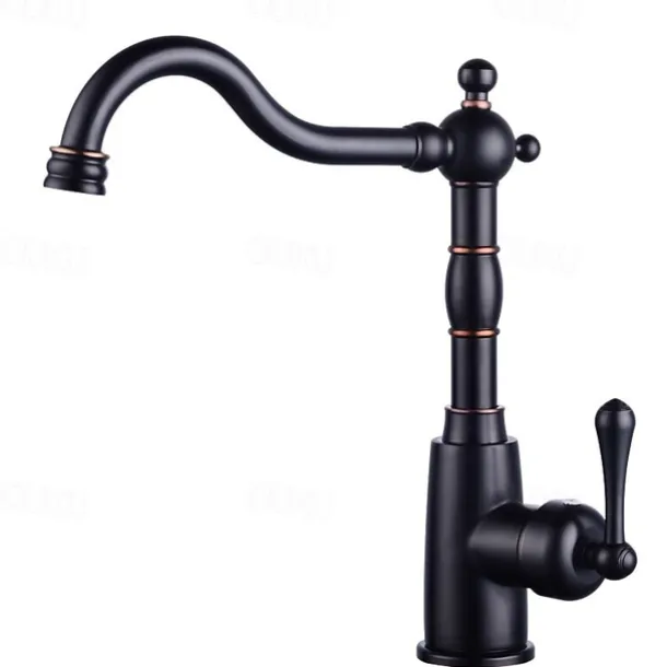 Kitchen Faucet,ORB Rotatable Retro Style Single Handle One Hole Standard Spout Centerset Contemporary Antique Kitchen Taps with Hot and Cold Switch