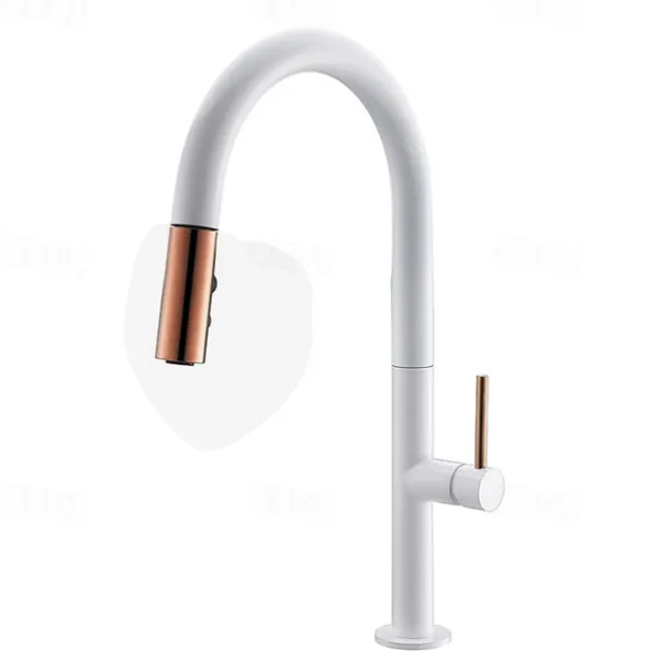Kitchen Faucet,Rotatable Pull-out/Pull-down Brass High Arc Nickel Brushed/Painted Finishes Single Handle One Hole Kitchen Taps with Hot and Cold Switch