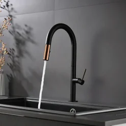Kitchen Faucet,Rotatable Pull-out/Pull-down Brass High Arc Nickel Brushed/Painted Finishes Single Handle One Hole Kitchen Taps with Hot and Cold Switch