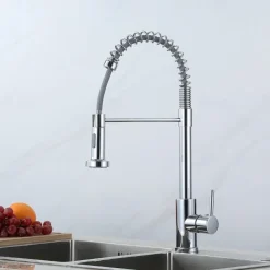 Kitchen Faucets 304 Stainless Steel Single Handle Single Lever Pull Down Sprayer Spring Kitchen Sink Faucet Brushed Nickel