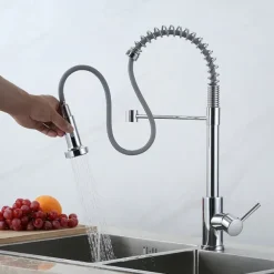 Kitchen Faucets 304 Stainless Steel Single Handle Single Lever Pull Down Sprayer Spring Kitchen Sink Faucet Brushed Nickel