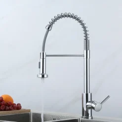 Kitchen Faucets 304 Stainless Steel Single Handle Single Lever Pull Down Sprayer Spring Kitchen Sink Faucet Brushed Nickel