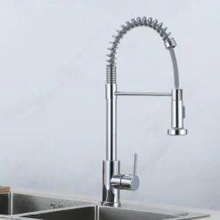 Kitchen Faucets 304 Stainless Steel Single Handle Single Lever Pull Down Sprayer Spring Kitchen Sink Faucet Brushed Nickel
