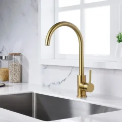 Kitchen Faucet,Single Handle Golden One Hole Rotatable Electroplated Centerset Contemporary Zinc Alloy Handle Kitchen Taps with Hot and Cold Water