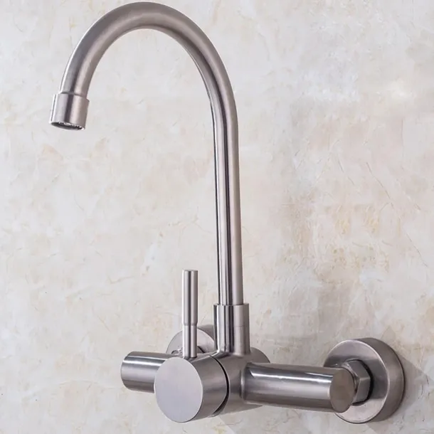 Kitchen Faucet,Stainless Steel Rotatable Wall Mounted Single Handle Two Holes Kitchen Taps with Hot and Cold Switch