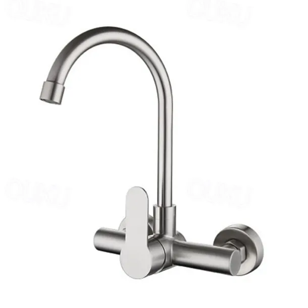 Kitchen Faucet,Stainless Steel Rotatable Wall Mounted Single Handle Two Holes Kitchen Taps with Hot and Cold Switch