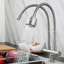 Kitchen Faucet,SUS304 Stainless Steel Brushed Nickel 2-modes Single Handle One Hole Standard Spout Contemporary Kitchen Taps
