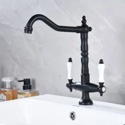 Kitchen Faucet,Two Handles One Hole Antique Brass / Electroplated / Painted Finishes Standard Spout Centerset Antique Kitchen Taps