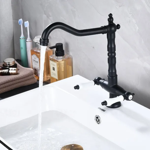 Kitchen Faucet,Two Handles One Hole Antique Brass / Electroplated / Painted Finishes Standard Spout Centerset Antique Kitchen Taps