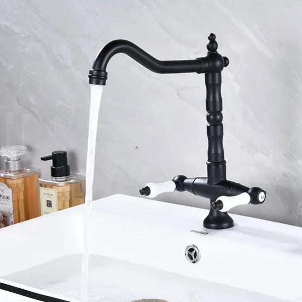 Kitchen Faucet,Two Handles One Hole Antique Brass / Electroplated / Painted Finishes Standard Spout Centerset Antique Kitchen Taps