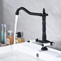 Kitchen Faucet,Two Handles One Hole Antique Brass / Electroplated / Painted Finishes Standard Spout Centerset Antique Kitchen Taps