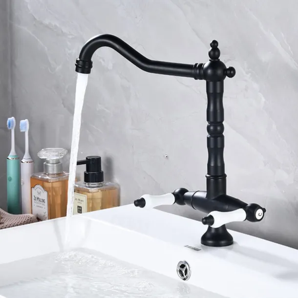 Kitchen Faucet,Two Handles One Hole Antique Brass / Electroplated / Painted Finishes Standard Spout Centerset Antique Kitchen Taps