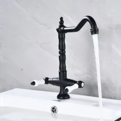 Kitchen Faucet,Two Handles One Hole Antique Brass / Electroplated / Painted Finishes Standard Spout Centerset Antique Kitchen Taps