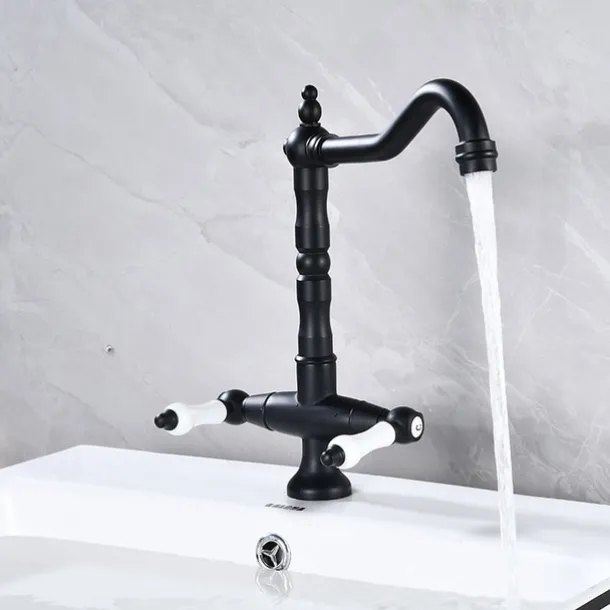 Kitchen Faucet,Two Handles One Hole Antique Brass / Electroplated / Painted Finishes Standard Spout Centerset Antique Kitchen Taps