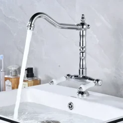 Kitchen Faucet,Two Handles One Hole Antique Brass / Electroplated / Painted Finishes Standard Spout Centerset Antique Kitchen Taps