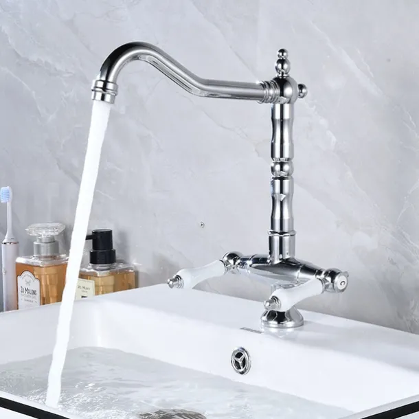 Kitchen Faucet,Two Handles One Hole Antique Brass / Electroplated / Painted Finishes Standard Spout Centerset Antique Kitchen Taps