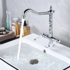 Kitchen Faucet,Two Handles One Hole Antique Brass / Electroplated / Painted Finishes Standard Spout Centerset Antique Kitchen Taps