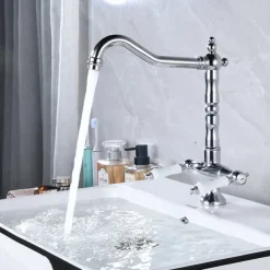 Kitchen Faucet,Two Handles One Hole Antique Brass / Electroplated / Painted Finishes Standard Spout Centerset Antique Kitchen Taps