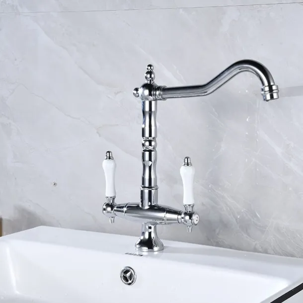 Kitchen Faucet,Two Handles One Hole Antique Brass / Electroplated / Painted Finishes Standard Spout Centerset Antique Kitchen Taps