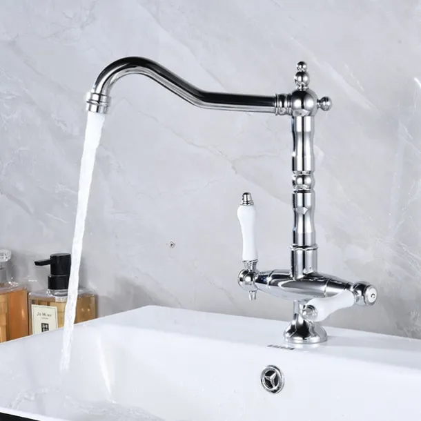 Kitchen Faucet,Two Handles One Hole Antique Brass / Electroplated / Painted Finishes Standard Spout Centerset Antique Kitchen Taps