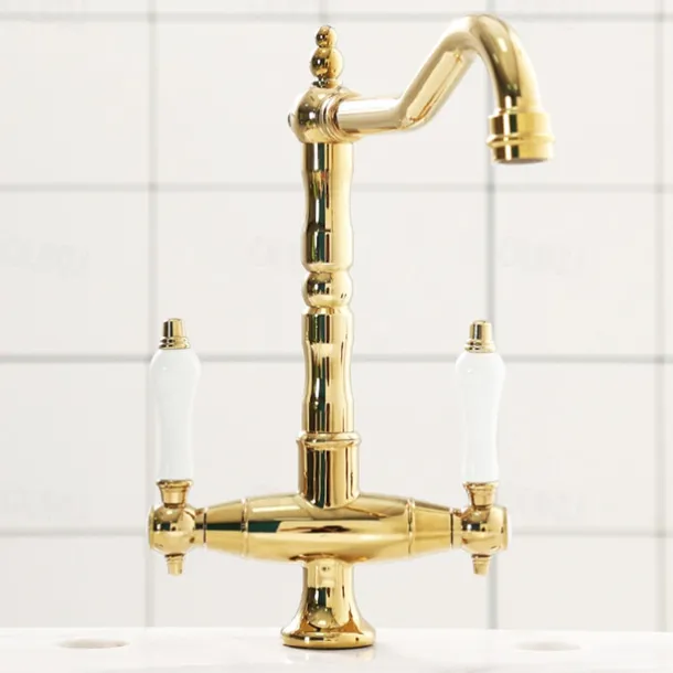 Kitchen Faucet,Two Handles One Hole Antique Brass / Electroplated / Painted Finishes Standard Spout Centerset Antique Kitchen Taps