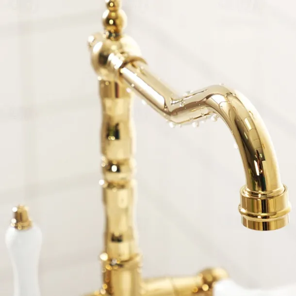 Kitchen Faucet,Two Handles One Hole Antique Brass / Electroplated / Painted Finishes Standard Spout Centerset Antique Kitchen Taps