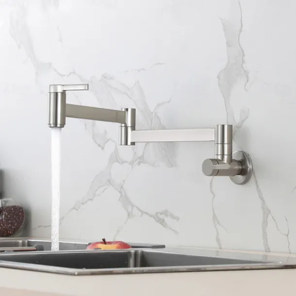 Kitchen Faucet,Wall Mounted Pot Filler Two Handles One Hole Contemporary Kitchen Taps