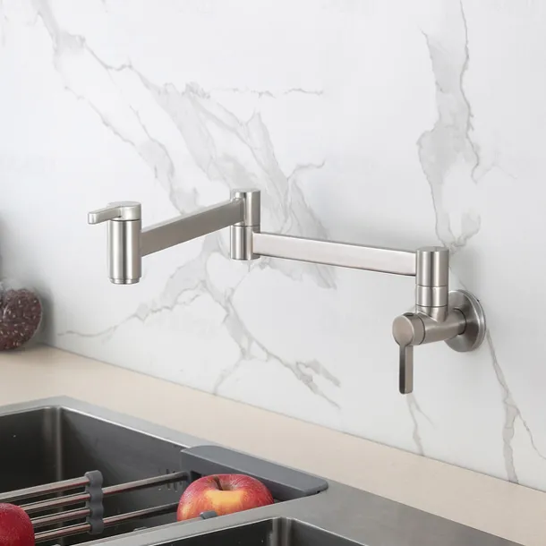 Kitchen Faucet,Wall Mounted Pot Filler Two Handles One Hole Contemporary Kitchen Taps