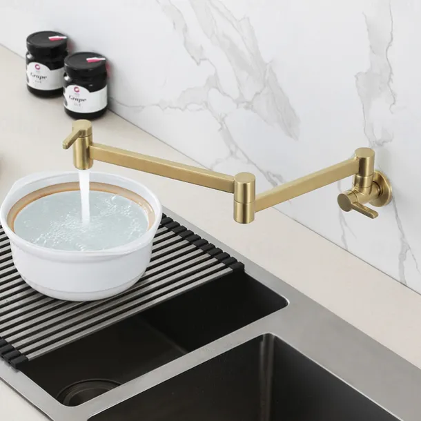 Kitchen Faucet,Wall Mounted Pot Filler Two Handles One Hole Contemporary Kitchen Taps