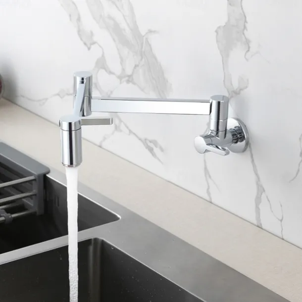Kitchen Faucet,Wall Mounted Pot Filler Two Handles One Hole Contemporary Kitchen Taps