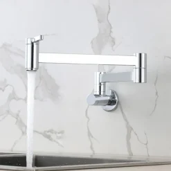 Kitchen Faucet,Wall Mounted Pot Filler Two Handles One Hole Contemporary Kitchen Taps