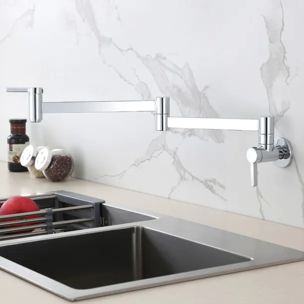 Kitchen Faucet,Wall Mounted Pot Filler Two Handles One Hole Contemporary Kitchen Taps