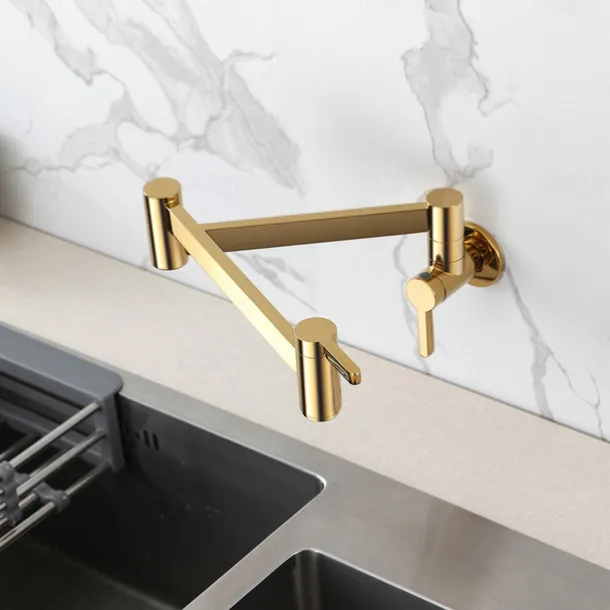 Kitchen Faucet,Wall Mounted Pot Filler Two Handles One Hole Contemporary Kitchen Taps