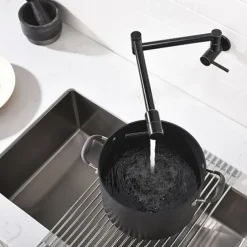 Kitchen Faucet,Wall Mounted Pot Filler Two Handles One Hole Chrome/Oil-rubbed Bronze/Nickel Brushed Foldable Pot Filler Wall Mounted Contemporary Kitchen Taps with Cold Water Only