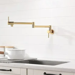 Kitchen Faucet,Wall Mounted Pot Filler Two Handles One Hole Chrome/Oil-rubbed Bronze/Nickel Brushed Foldable Pot Filler Wall Mounted Contemporary Kitchen Taps with Cold Water Only