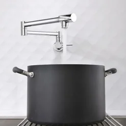 Kitchen Faucet,Wall Mounted Pot Filler Two Handles One Hole Chrome/Oil-rubbed Bronze/Nickel Brushed Foldable Pot Filler Wall Mounted Contemporary Kitchen Taps with Cold Water Only