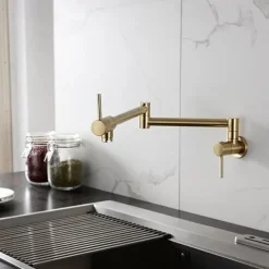Kitchen Faucet,Wall Mounted Pot Filler Two Handles One Hole Chrome/Oil-rubbed Bronze/Nickel Brushed Foldable Pot Filler Wall Mounted Contemporary Kitchen Taps with Cold Water Only