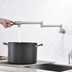 Kitchen Faucet,Wall Mounted Pot Filler Two Handles One Hole Chrome/Oil-rubbed Bronze/Nickel Brushed Foldable Pot Filler Wall Mounted Contemporary Kitchen Taps with Cold Water Only