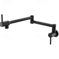 Kitchen Faucet,Wall Mounted Pot Filler Two Handles One Hole Chrome/Oil-rubbed Bronze/Nickel Brushed Foldable Pot Filler Wall Mounted Contemporary Kitchen Taps with Cold Water Only