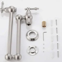 Kitchen Faucet,Wall Mounted Pot Filler Brass Two Handles One Hole Nickel Brushed Foldable Faucet