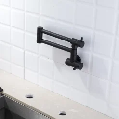 Kitchen Faucet,Wall Mounted Pot Filler Black Single Handle One Hole Multi-Ply Pot Filler Foldable Contemporary Kitchen Taps