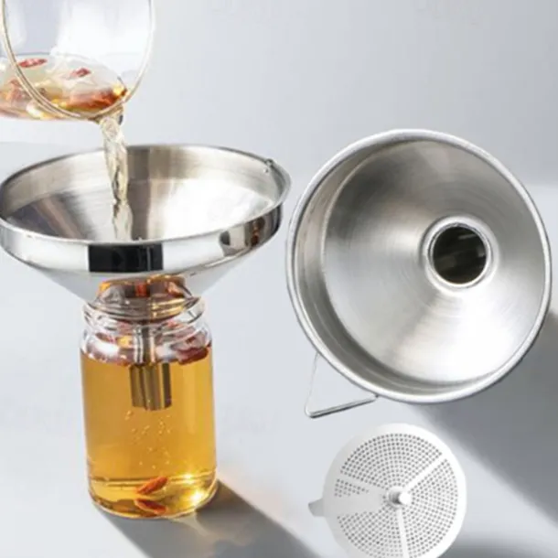 Kitchen Oil Liquid Funnel Stainless Steel Canning Funnel with Detachable Filter Wide Mouth Funnel Kitchen Specialty Tool
