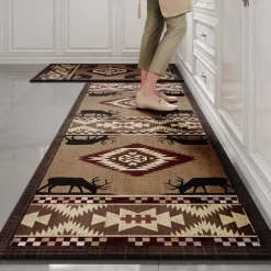 Kitchen Rugs & Mats Non-Skid WashableAnti-Fatigue, Non-Slip Absorbent Woven Runner Rubber Backed for Floors, Machine Washable Farmhouse Standing Mats for Sink, Laundry Room, Hallway