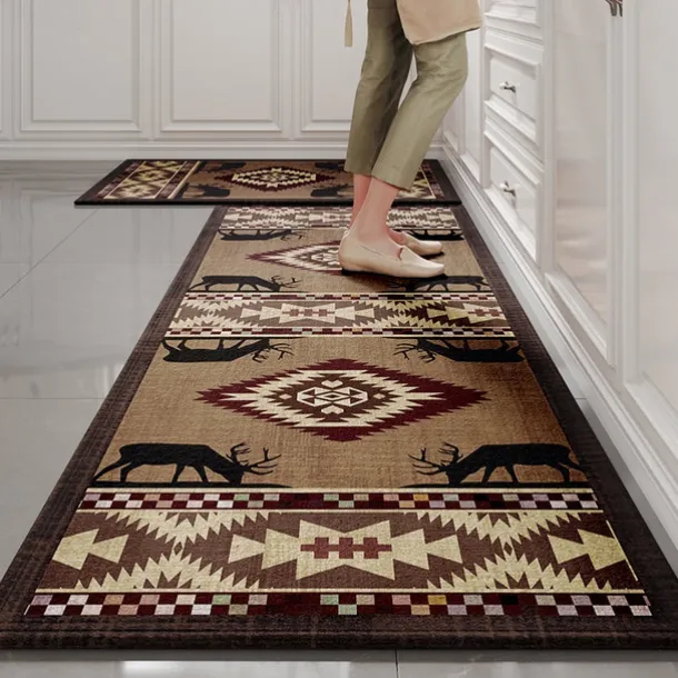 Kitchen Rugs & Mats Non-Skid WashableAnti-Fatigue, Non-Slip Absorbent Woven Runner Rubber Backed for Floors, Machine Washable Farmhouse Standing Mats for Sink, Laundry Room, Hallway