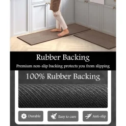 Kitchen Rugs & Mats Non-Skid WashableAnti-Fatigue, Non-Slip Absorbent Woven Runner Rubber Backed for Floors, Machine Washable Farmhouse Standing Mats for Sink, Laundry Room, Hallway