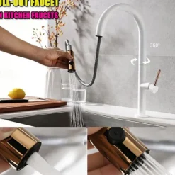 Kitchen Sink Mixer Faucet with Pull Out Sprayer Contemporary, 360 Rotatable Pull Down Single Handle One Hole High Arc Antique Kitchen Taps, Adjustable Cold and Hot Water Hose