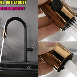 Kitchen Sink Mixer Faucet with Pull Out Sprayer Contemporary, 360 Rotatable Pull Down Single Handle One Hole High Arc Antique Kitchen Taps, Adjustable Cold and Hot Water Hose